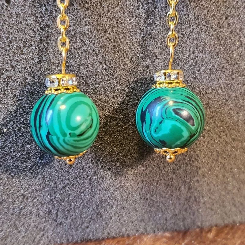 Boucles d'oreilles malachite et strass