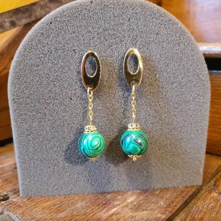 Boucles d'oreilles malachite et strass