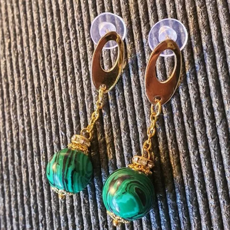Boucles d'oreilles malachite et strass
