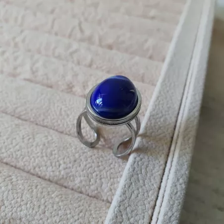 Bagues cabochons ovales couleur argent et sa pierre agate