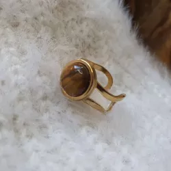 Bague Bella en acier inoxydable doré et pierre naturelle oeil de tigre