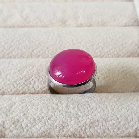 Bague Milet réglable, acier inoxydable argent, avec un beau cabochon en pierre naturelle agate