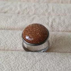 Bague Milet réglable, acier inoxydable argent, avec un beau cabochon en pierre naturelle pierre de soleil