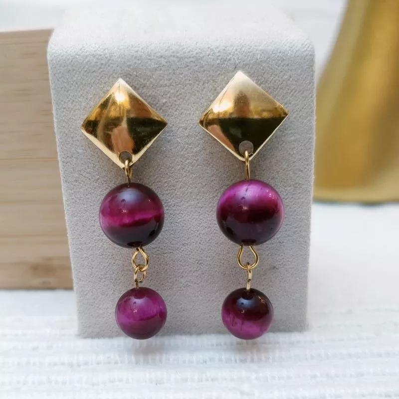 Boucles d'oreilles oeil de tigre rose