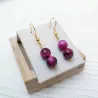 Boucles doreilles pendentifs en pierres naturelles oeil de tigre rose et acier inoxydable dore Bouly&Cailloux