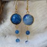 Boucles d'oreilles crochets "or" pendants bleus