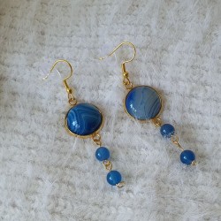 Boucles d'oreilles crochets "or" pendants bleus
