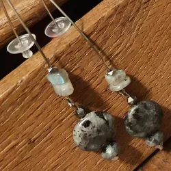 Boucles d'oreilles grands crochets labradorite et hématite