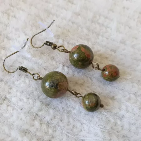 Boucles d'oreilles avec pendants en unakite