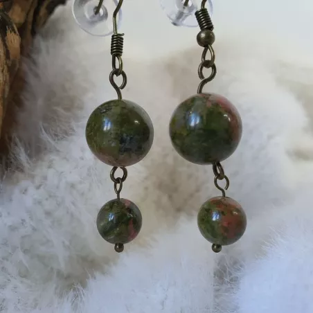 Boucles d'oreilles avec pendants en unakite