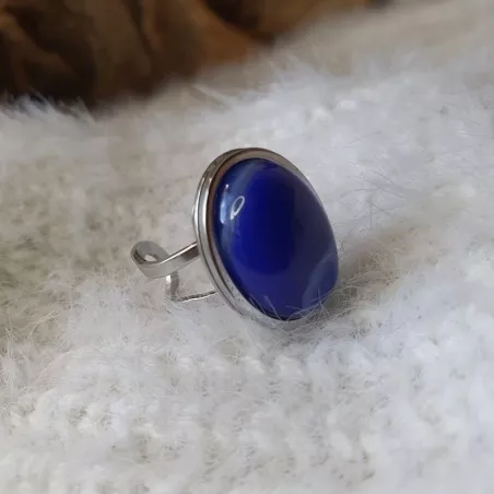 Bagues cabochons ovales agate et malachite