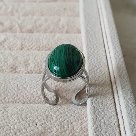 Bagues cabochons ovales agate et malachite
