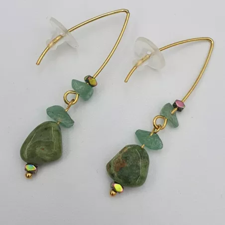 Boucles petits crochets "or" et opales vertes