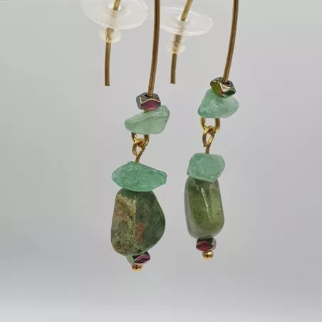 Boucles petits crochets "or" et opales vertes