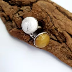 Bague Milet réglable, acier inoxydable argent, avec un beau cabochon en pierre naturelle