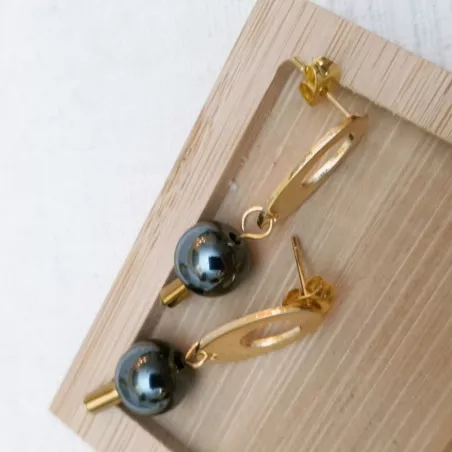 Boucles d'oreilles avec perles en hématite
