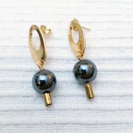 Boucles d'oreilles avec perles en hématite