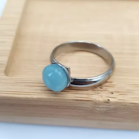 bague gentiane, ajustable et ornée d'une pierre naturelle aventurine, en acier inoxydable argenté.