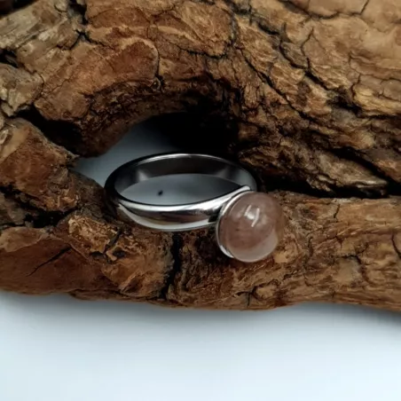 bague gentiane, ajustable et ornée d'une pierre naturelle agate, en acier inoxydable argenté.