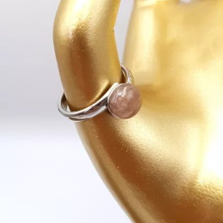 bague gentiane, ajustable et ornée d'une pierre naturelle agate, en acier inoxydable argenté.