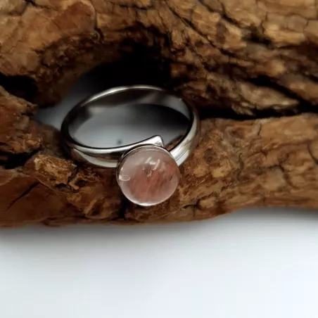 bague gentiane, ajustable et ornée d'une pierre naturelle agate, en acier inoxydable argenté.