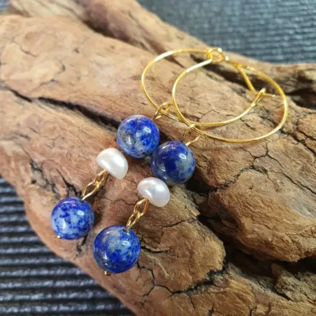 Boucles d'oreilles créoles lapis