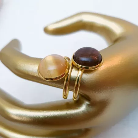 Bague double oeil de tigre et topaze