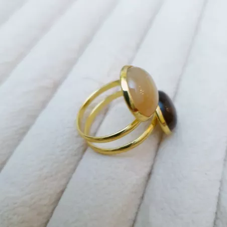 Bague double oeil de tigre et topaze