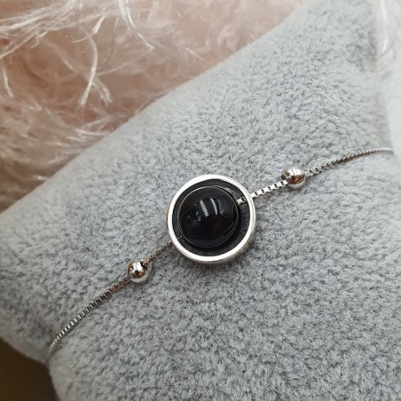 Bracelet en argent avec pierre naturelle : agate noire