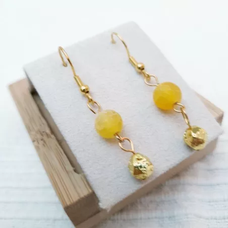Boucles d'oreilles crochet agate jaune