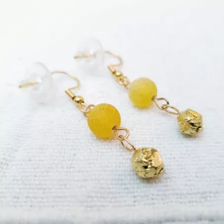 Boucles d'oreilles crochet agate jaune