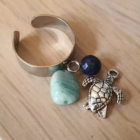 Bague amaryllis turquoise tortue en commande privée