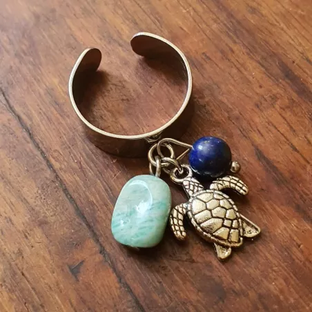 Bague amaryllis turquoise tortue en commande privée