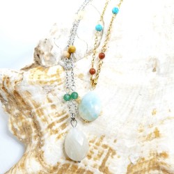 Colliers en acier inoxydable couleur or ou argent avec des perles de pierres naturelles, collection Goutte.
Sélecti