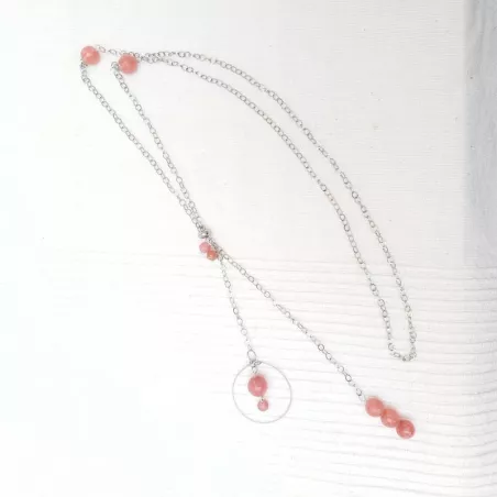 Collier long avec pendants en rhodonite
