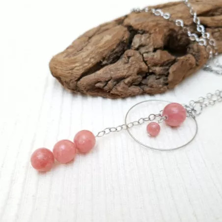 Collier long avec pendants en rhodonite