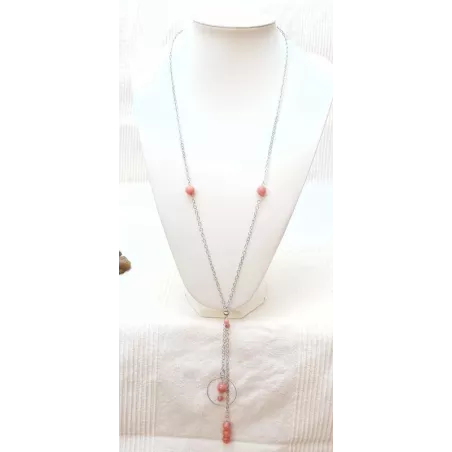Collier long avec pendants en rhodonite