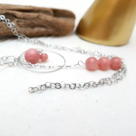 Collier long avec pendants en rhodonite