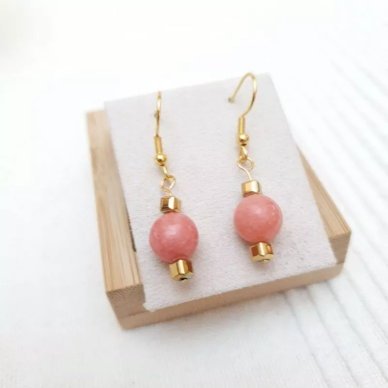 Boucles d'oreilles rhodonite et breloque