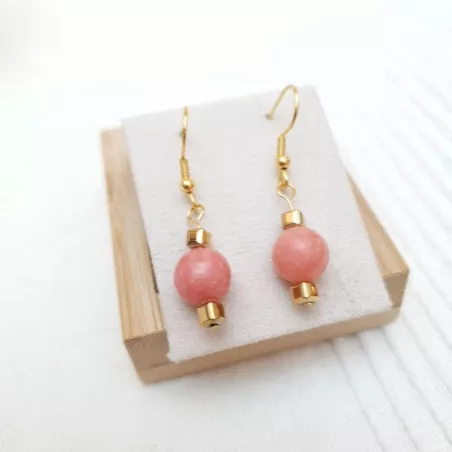 Boucles d'oreilles rhodonite et breloque