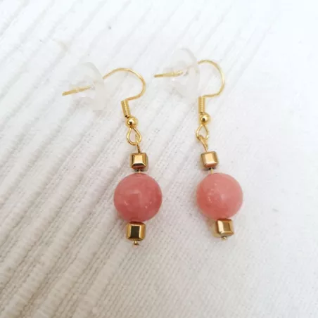 Boucles d'oreilles rhodonite et breloque