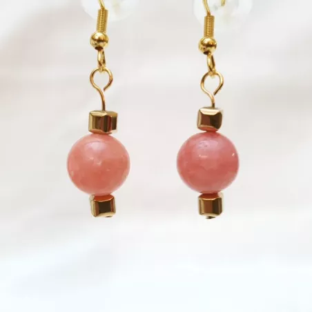 Boucles d'oreilles rhodonite et breloque