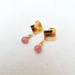 Boucles d'oreilles avec pendants en perle de rhodonite
