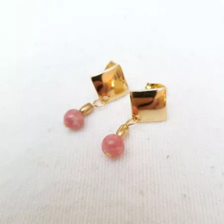 Boucles d'oreilles rhodonite "or"