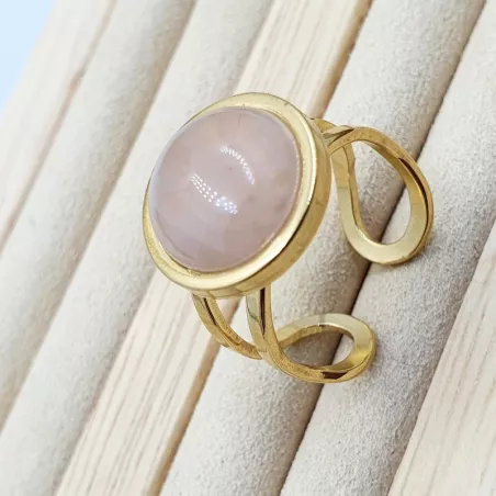 Bague Bellerose est en acier, inoxydable, doré, réglable, avec une pierre naturelle quartz