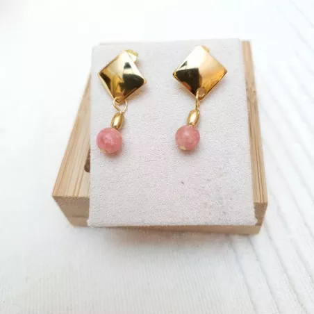 Boucles d'oreilles rhodonite "or"