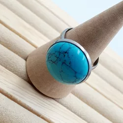 Bague Milet réglable, acier inoxydable argent, avec un beau cabochon en pierre naturelle turquoise