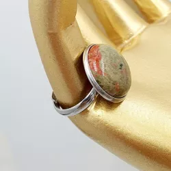 Bague Milet réglable, acier inoxydable argent, avec un beau cabochon en pierre naturelle unakite