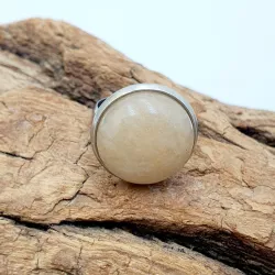 Bague Milet réglable, acier inoxydable argent, avec un beau cabochon en pierre naturelle agate