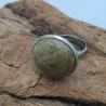 Bague Milet réglable, acier inoxydable argent, avec un beau cabochon en pierre naturelle unakite